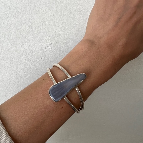 Sterling silver hammered purple agate cuff bracelet